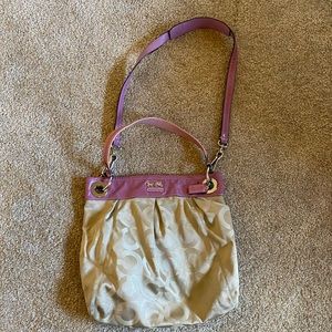 Coach cross body purse - lavender and tan fabric C